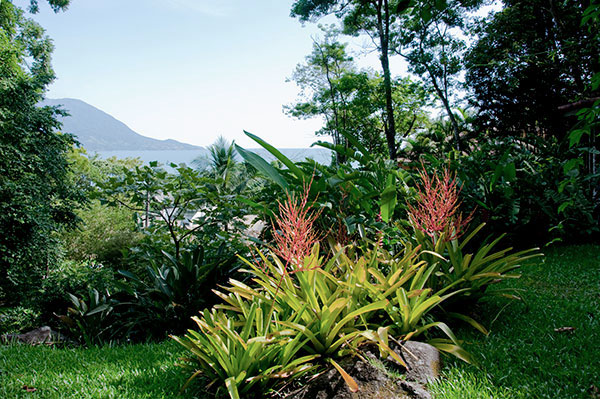 Jardim casa de praia com vista para o mar e para a Ilha Bela